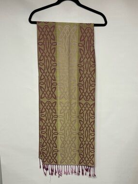 Celtic-Inspired Woven Scarf in Olive and Plum